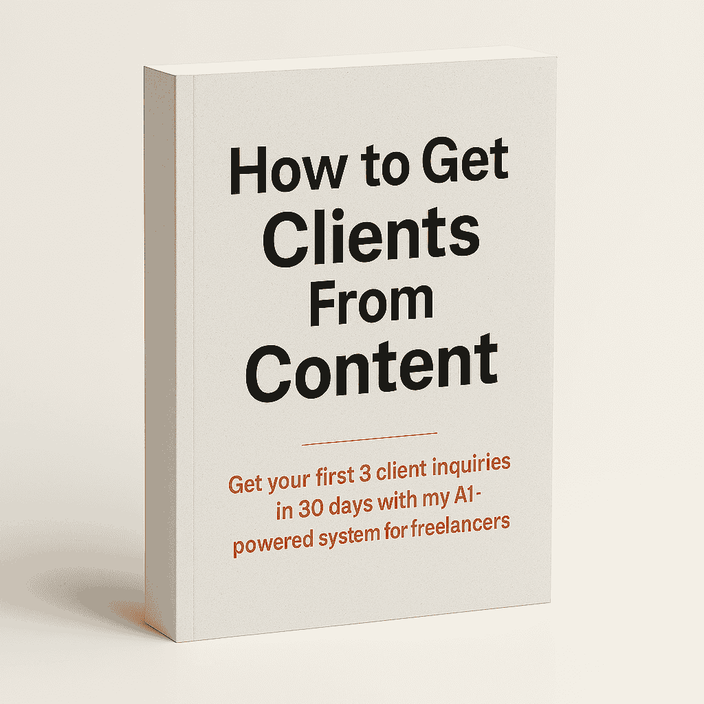 Free guide titled How to Get Clients From Content — helps freelancers learn how to get clients online and get clients fast using an authentic content system.